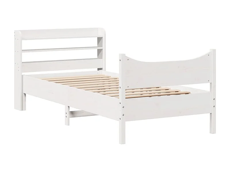 Letto per adulti | Letto singolo | Giroletto con Testiera Bianco 75x190 cm Legno Massello di Pino