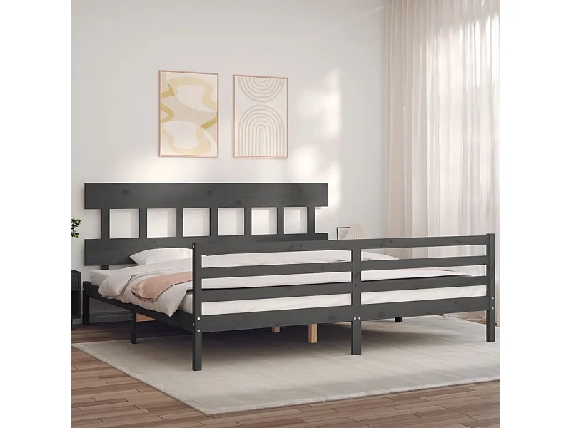 Lit double | Lit adulte | Cadre de lit gris 200x200 cm bois massif