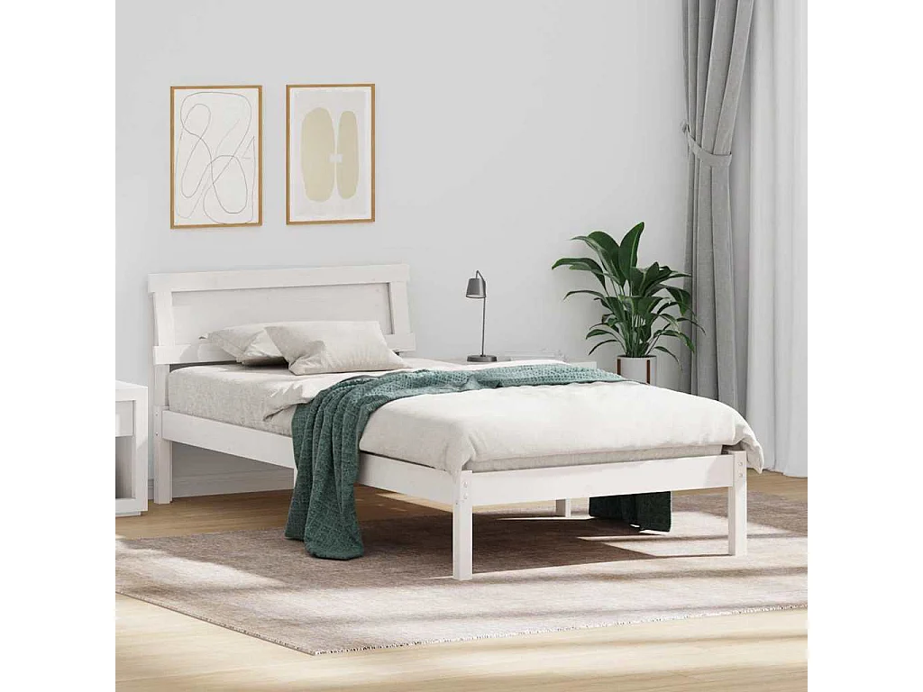 Lit simple | Lit adulte, enfant | Cadre de lit Blanc 100x200 cm Bois massif en pin
