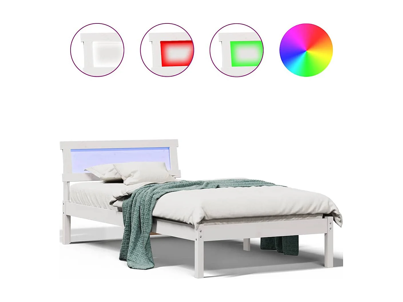 Lit simple | Lit adulte, enfant | Cadre de lit Blanc 100x200 cm Bois massif en pin