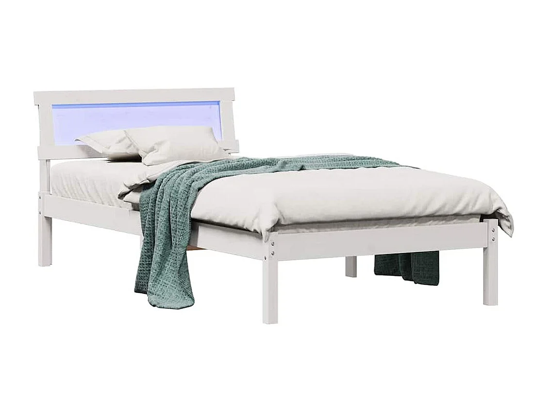 Lit simple | Lit adulte, enfant | Cadre de lit Blanc 100x200 cm Bois massif en pin