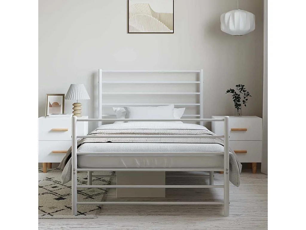 Lit simple | Lit adulte, enfant | Cadre de lit métal et pied de lit blanc 100x200 cm