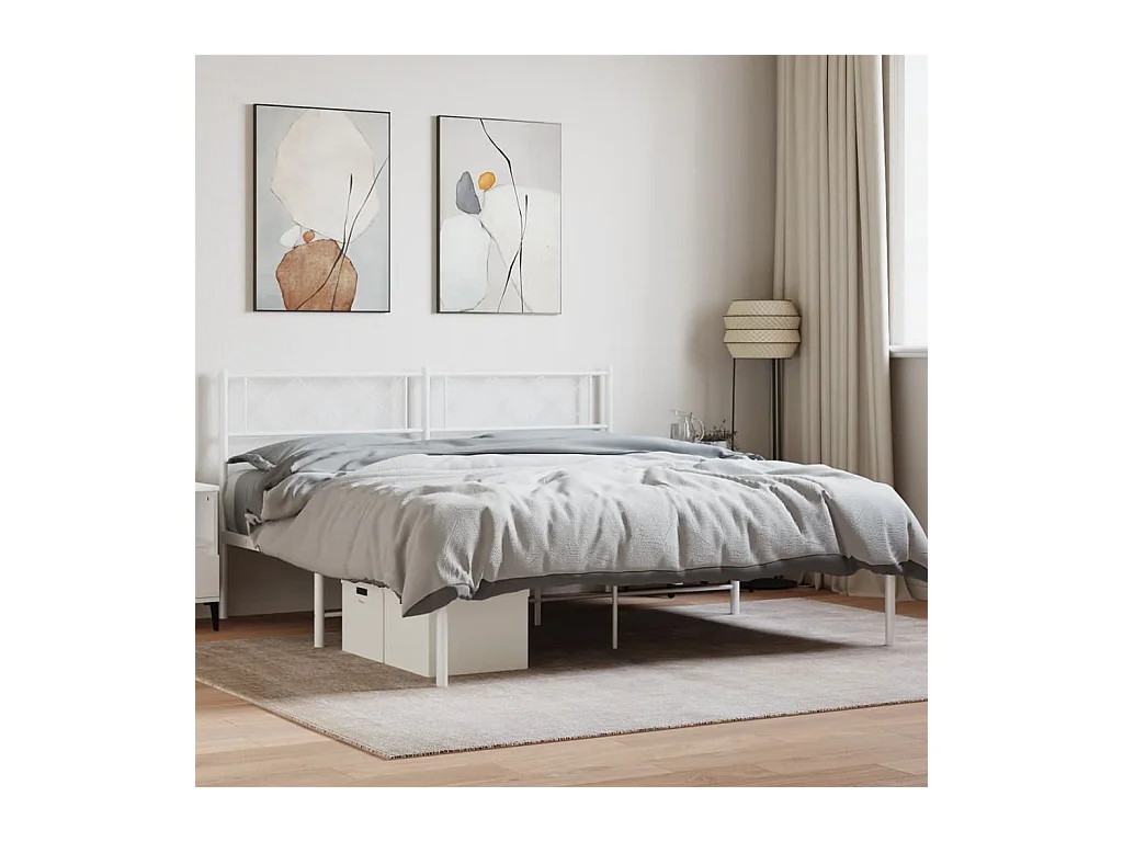 Lit double | Lit adulte | Cadre de lit métal et tête de lit blanc 140x190 cm