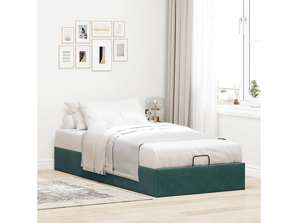 Lit simple | Lit adulte, enfant | Cadre de lit ottoman vert foncé 100x200 cm velours
