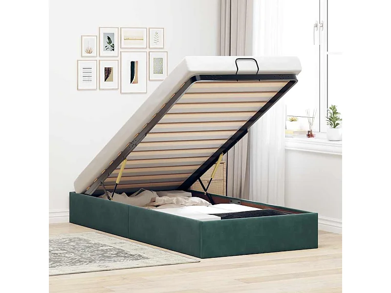 Lit simple | Lit adulte, enfant | Cadre de lit ottoman vert foncé 100x200 cm velours