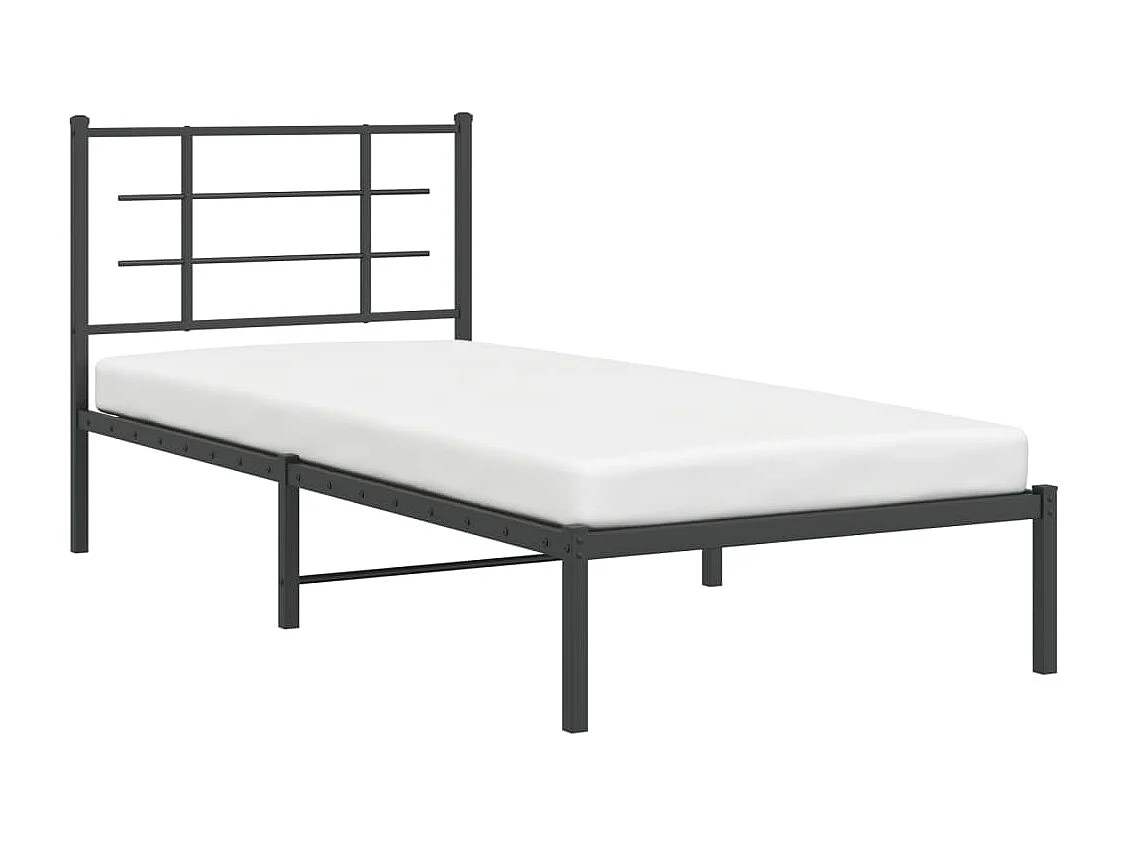 Lit simple | Lit adulte, enfant | Cadre de lit métal avec tête de lit noir 90x200 cm