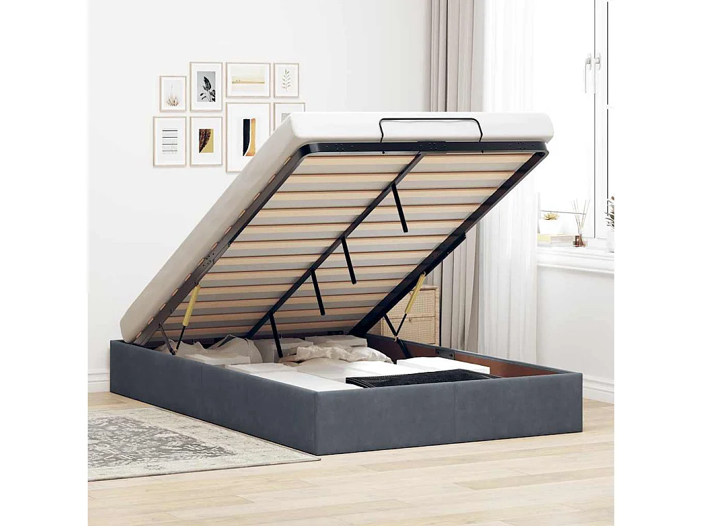 Lit simple | Lit adulte, enfant | Cadre de lit ottoman gris foncé 120x190 cm velours