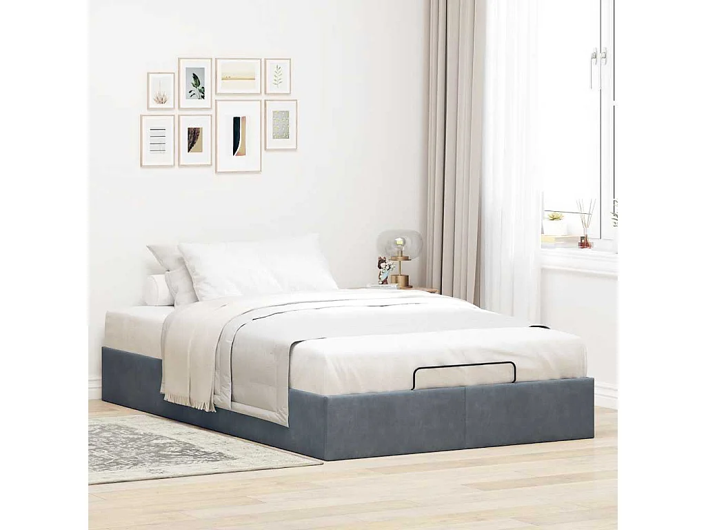 Lit simple | Lit adulte, enfant | Cadre de lit ottoman gris foncé 120x190 cm velours
