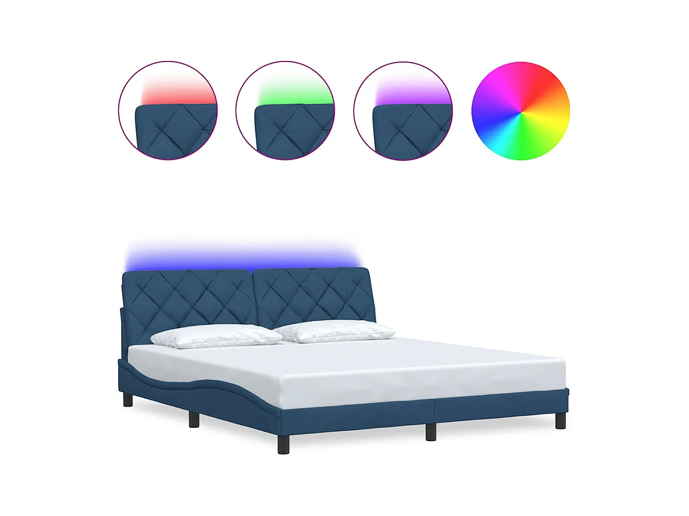 Letto per adulti | Letto matrimoniale | Giroletto con LED senza Materasso Blu 180x200 cm in Tessuto