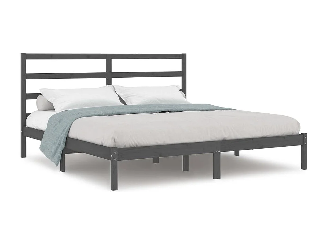 Lit double | Lit adulte | Cadre de lit gris 200x200 cm bois massif de pin