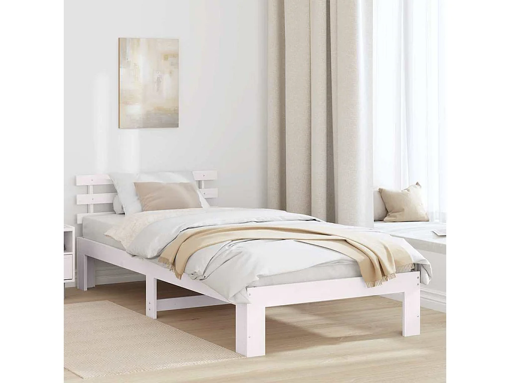 Lit simple | Lit adulte, enfant | Cadre de lit Blanc 90x200 cm Bois de pin massif