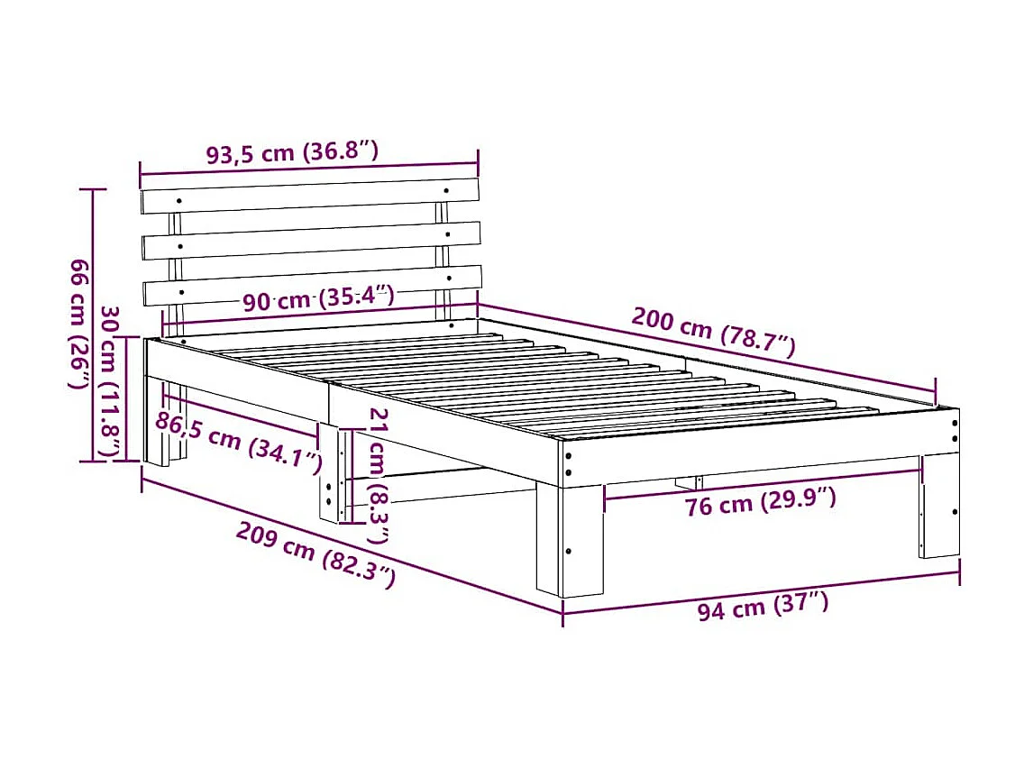 Lit simple | Lit adulte, enfant | Cadre de lit Blanc 90x200 cm Bois de pin massif