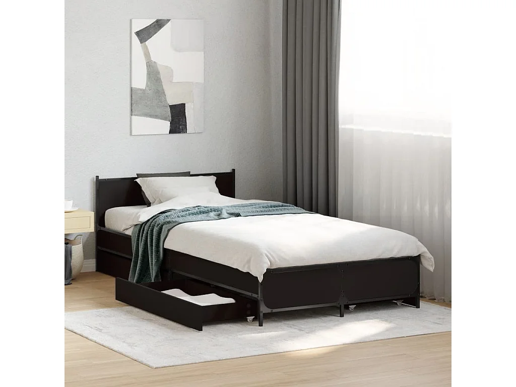Lit simple | Lit adulte, enfant | Cadre de lit avec tiroirs noir 75x190 cm