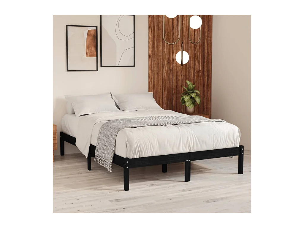 Lit double | Lit adulte | Cadre de lit noir bois massif 140x190 cm