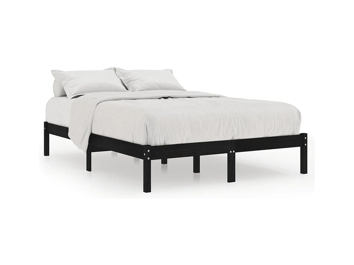 Lit double | Lit adulte | Cadre de lit noir bois massif 140x190 cm