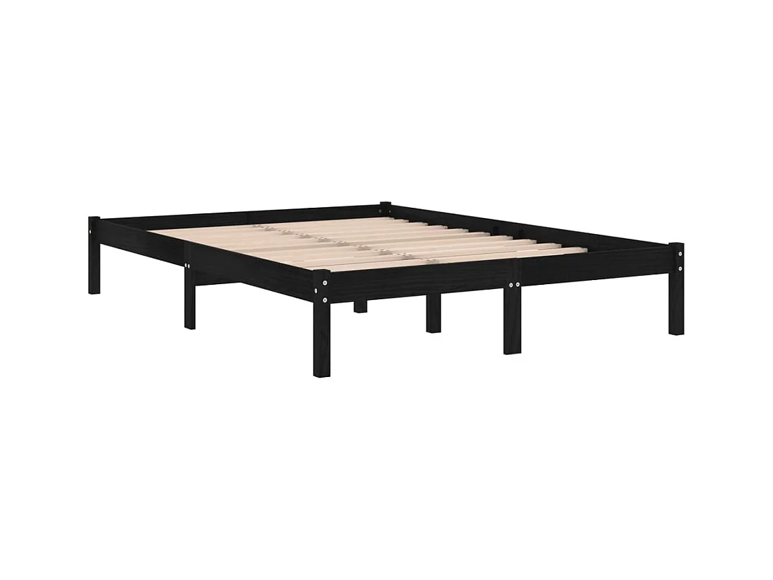 Lit double | Lit adulte | Cadre de lit noir bois massif 140x190 cm
