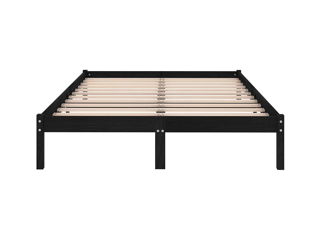 Lit double | Lit adulte | Cadre de lit noir bois massif 140x190 cm