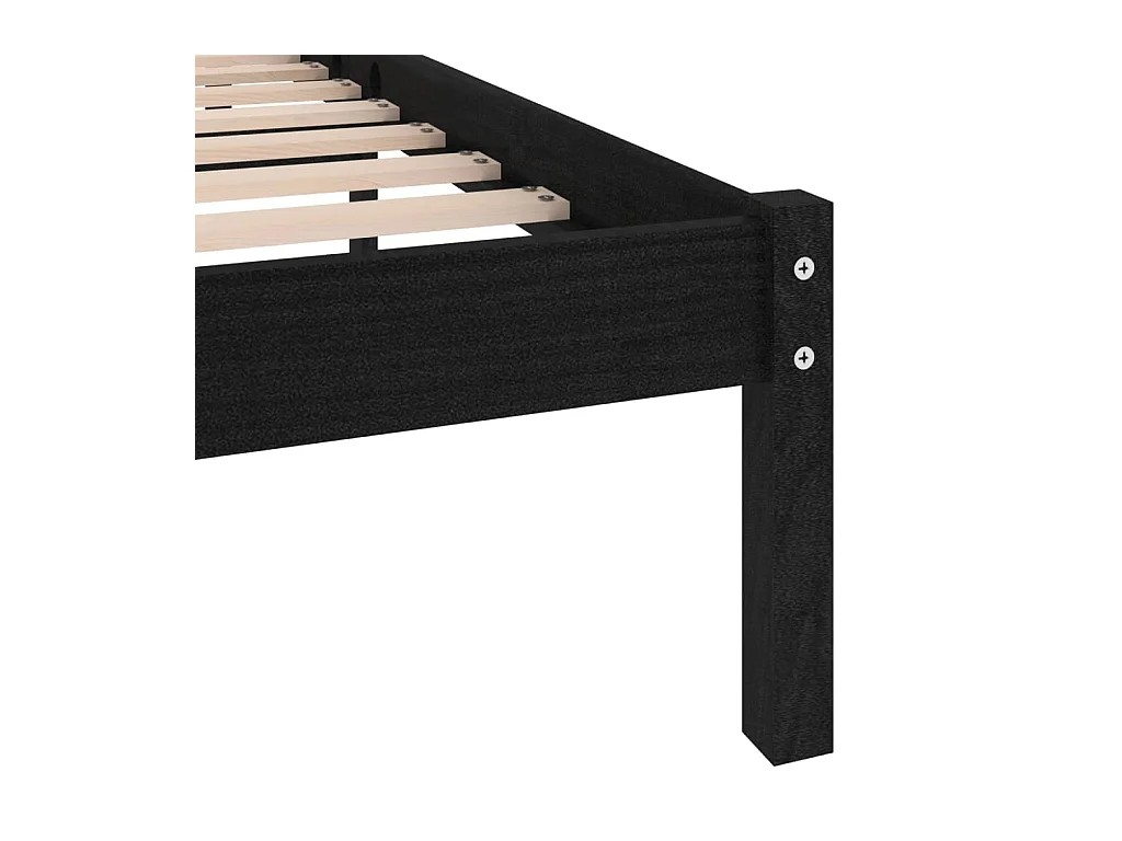 Lit double | Lit adulte | Cadre de lit noir bois massif 140x190 cm