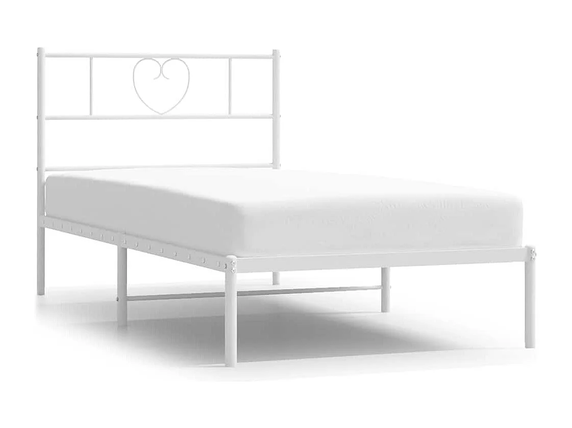 Lit simple | Lit adulte, enfant | Cadre de lit métal et tête de lit blanc 100x200 cm