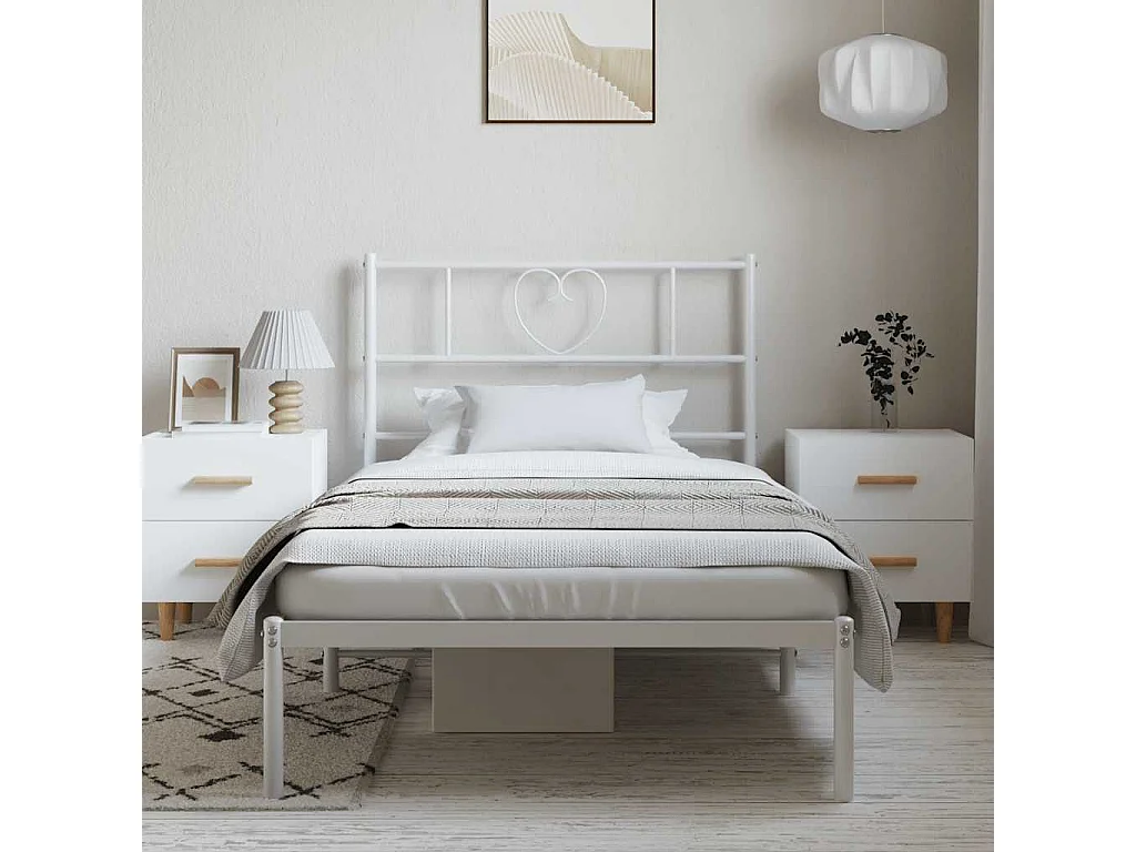 Lit simple | Lit adulte, enfant | Cadre de lit métal et tête de lit blanc 100x200 cm