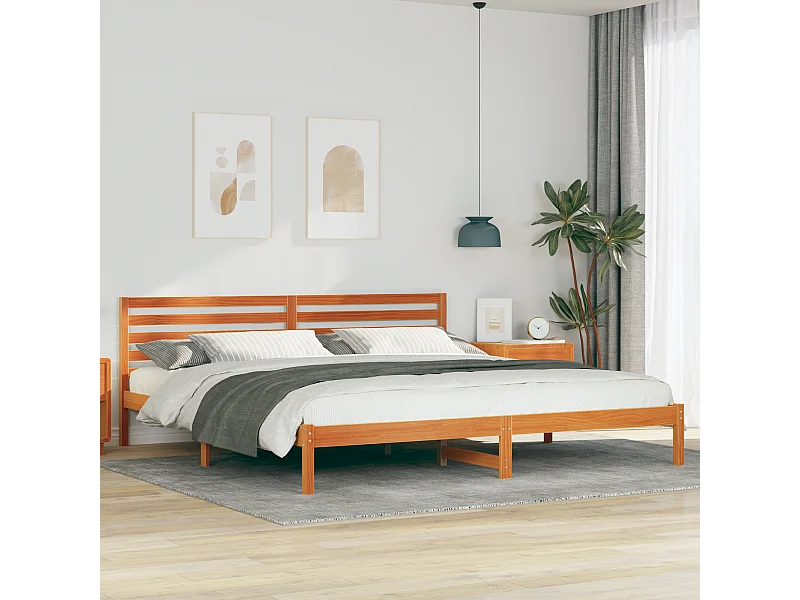 Lit double | Lit adulte | Cadre de lit Marron cire 180x220 cm Bois massif en pin