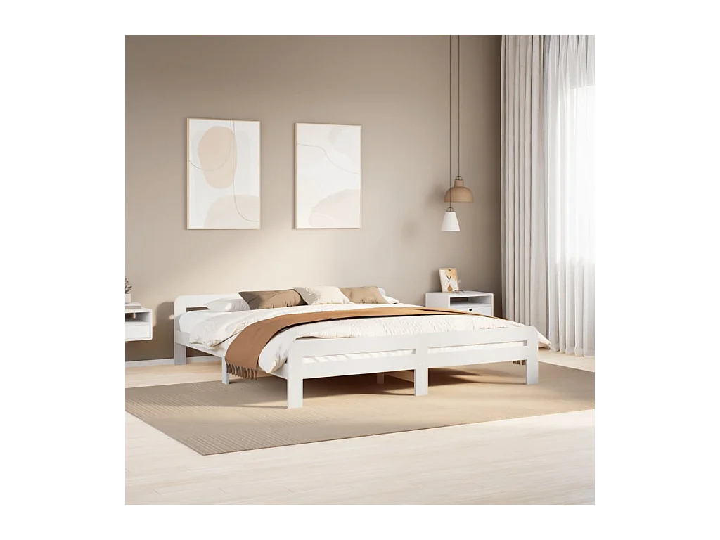 Letto per adulti | Letto matrimoniale | Giroletto senza Materasso Bianco 200x200 cm Legno Massello Pino