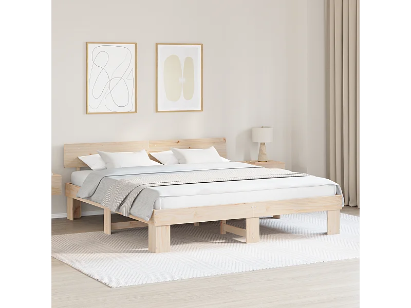 Lit double | Lit adulte | Cadre de lit Marron 200x200 cm Bois massif en pin
