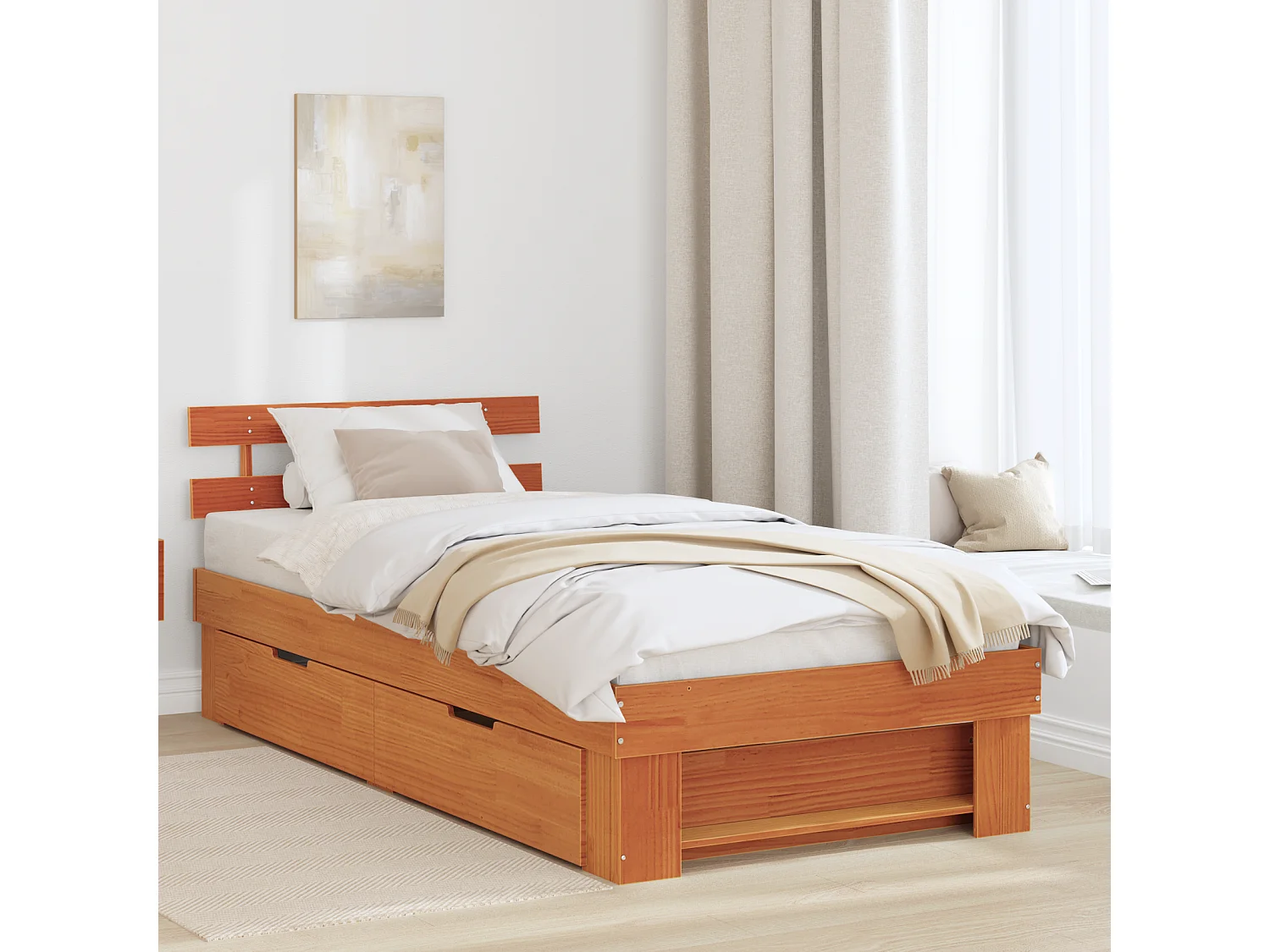 Lit simple | Lit adulte, enfant | Cadre de lit Marron cire 90x200 cm Bois massif en pin