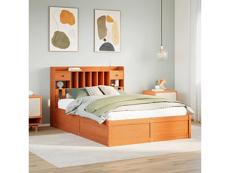 Letto per adulti | Letto matrimoniale | Giroletto senza Materasso Marrone Cera 140x200cm Massello Pino