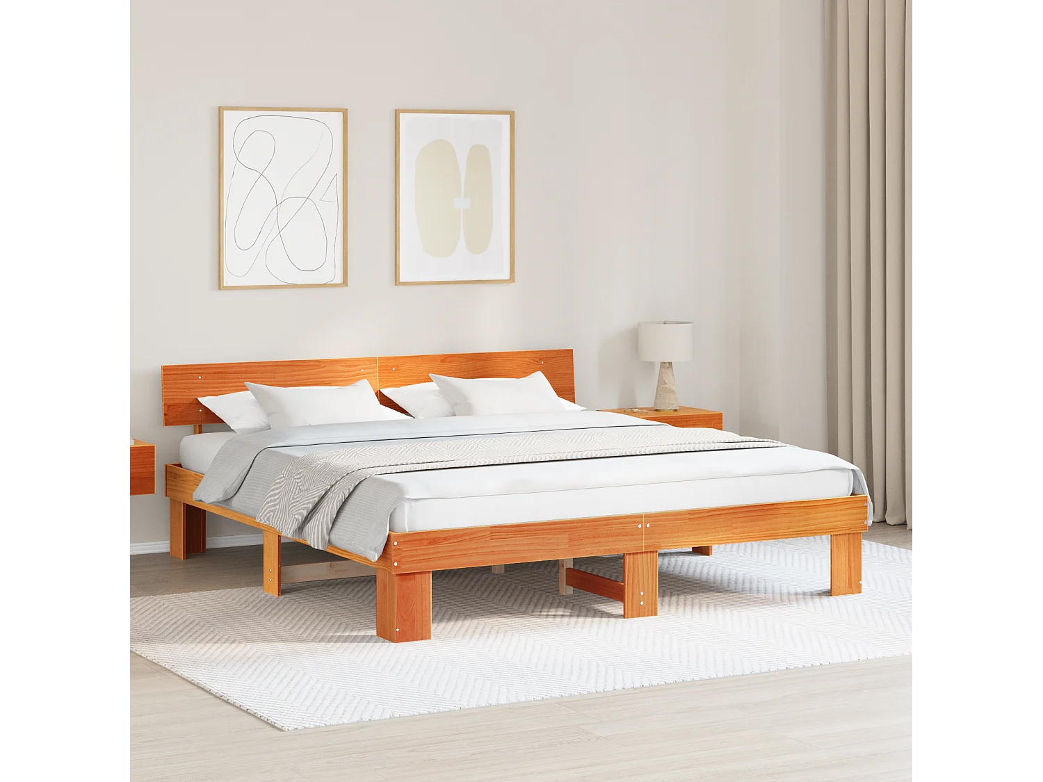 Lit double | Lit adulte | Cadre de lit Marron cire 200x200 cm Bois massif en pin