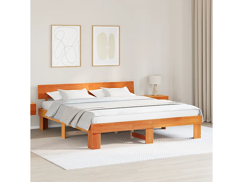 Lit double | Lit adulte | Cadre de lit Marron cire 200x200 cm Bois massif en pin