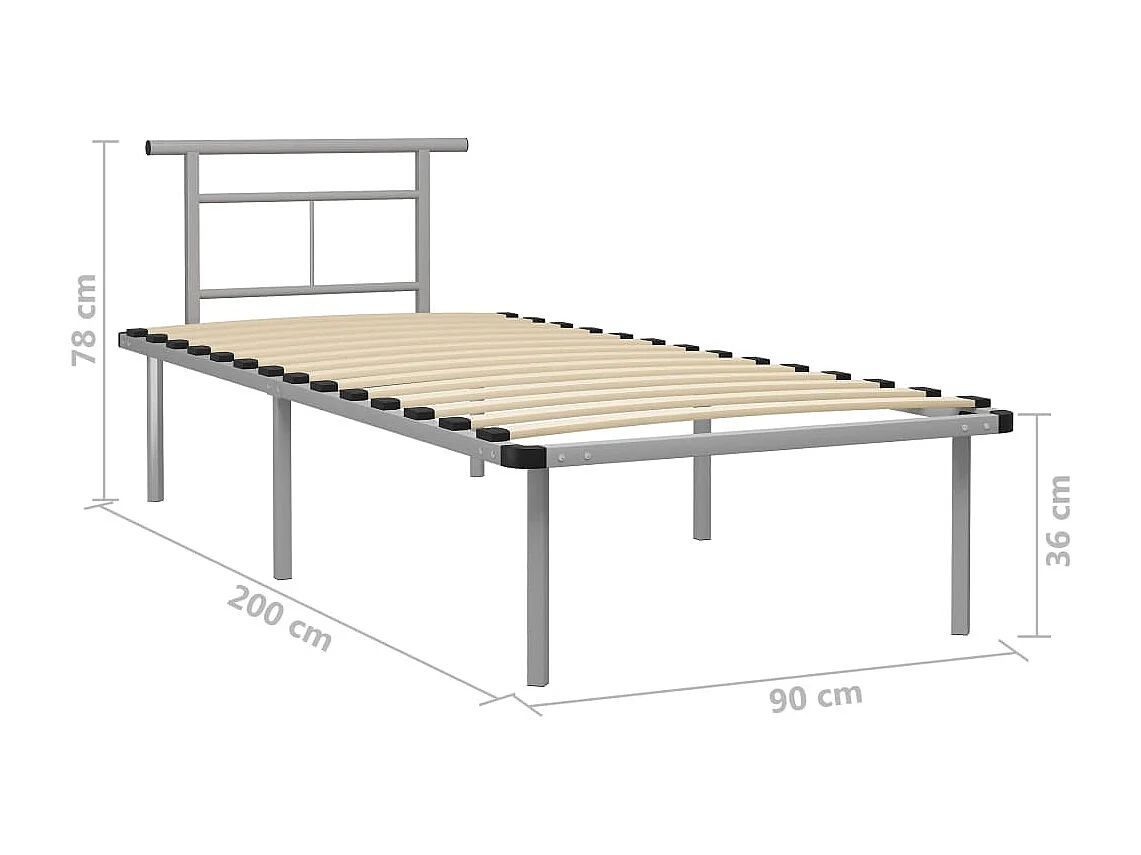 Lit simple | Lit adulte, enfant | Cadre de lit gris métal 90x200 cm