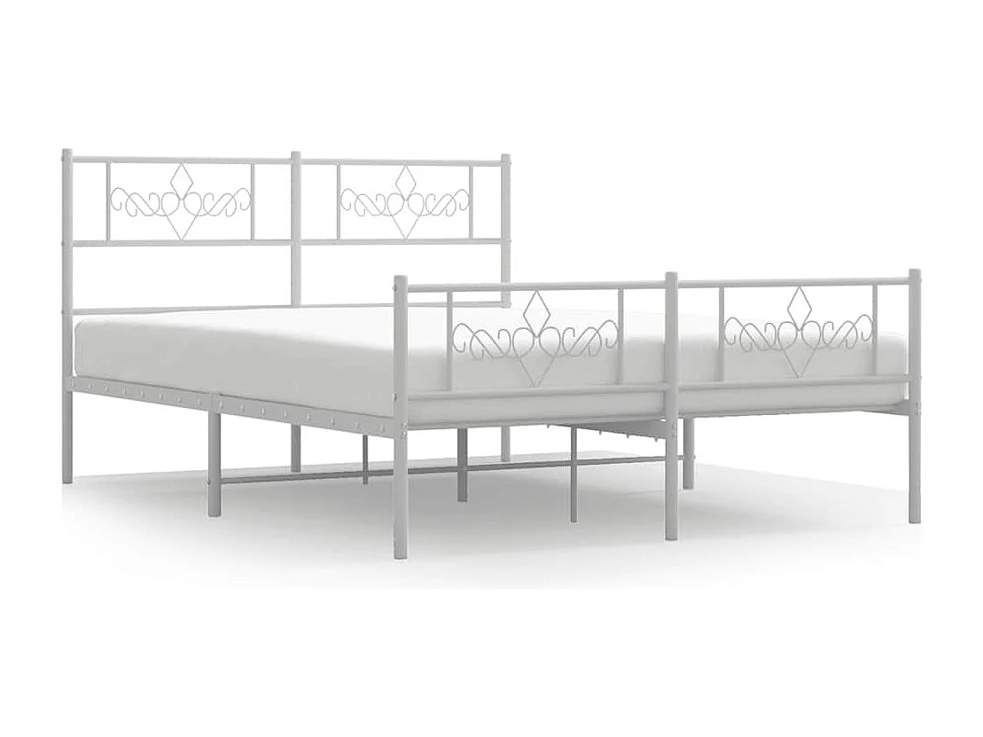 Lit double | Lit adulte | Cadre de lit métal et pied de lit blanc 135x190 cm