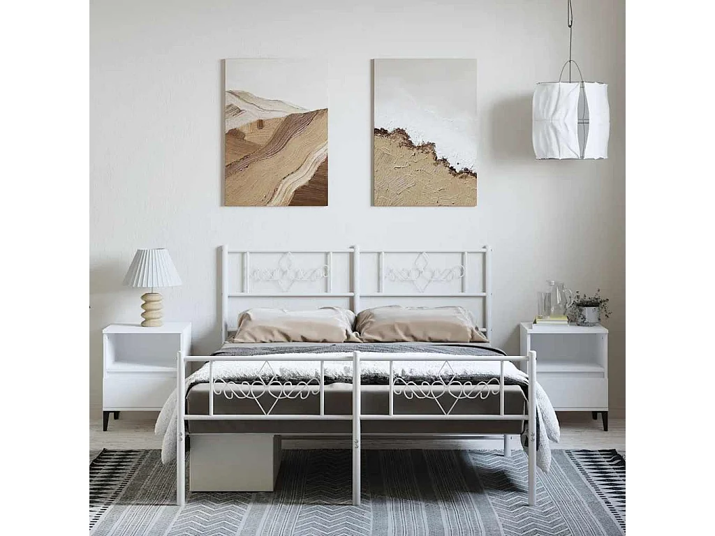 Lit double | Lit adulte | Cadre de lit métal et pied de lit blanc 135x190 cm