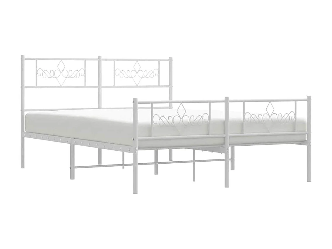 Lit double | Lit adulte | Cadre de lit métal et pied de lit blanc 135x190 cm