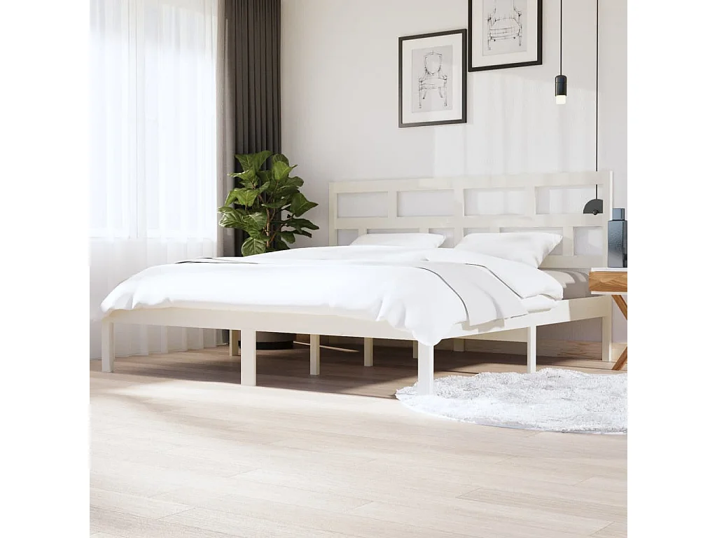 Lit double | Lit adulte | Cadre de lit blanc bois de pin massif 200x200 cm