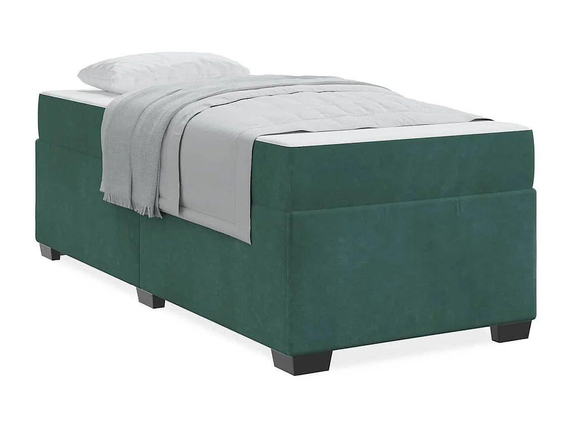 Lit simple | Lit adulte, enfant | Cadre de lit avec matelas Vert foncé 90x190 cm Velours
