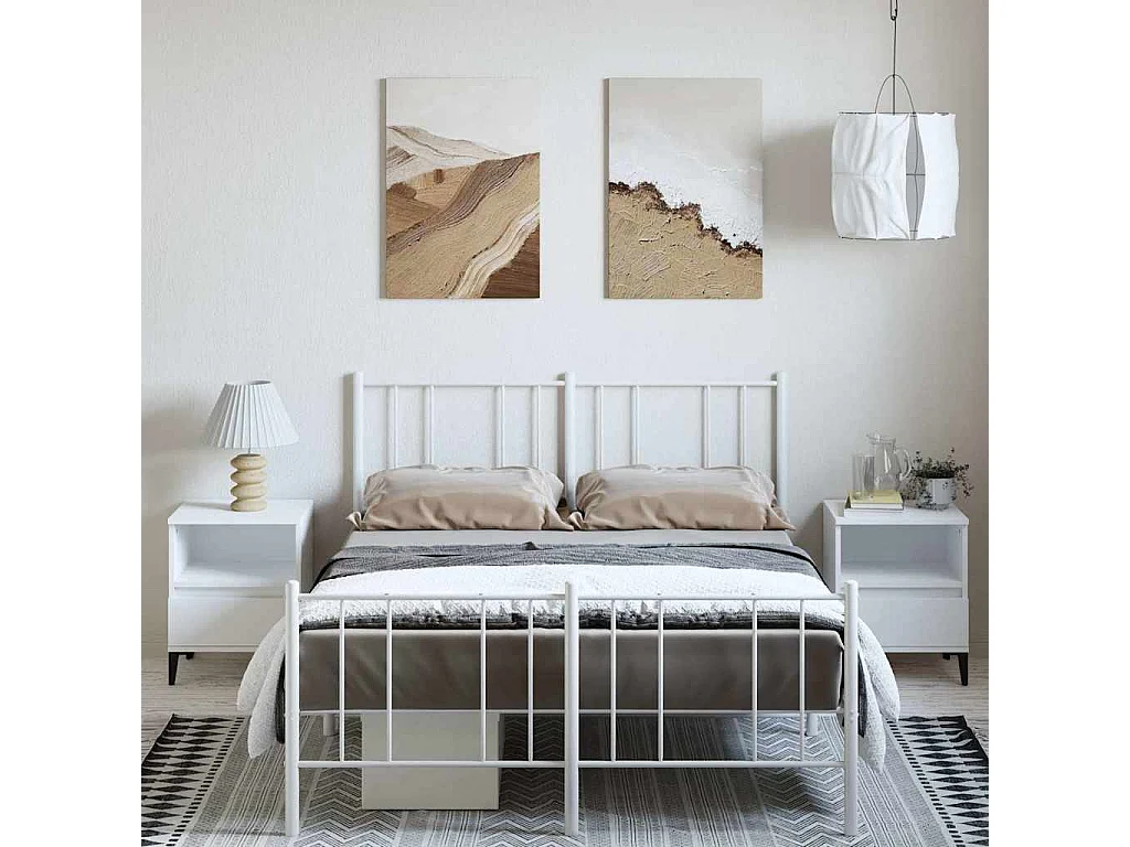 Lit double | Lit adulte | Cadre de lit métal et pied de lit blanc 150x200 cm