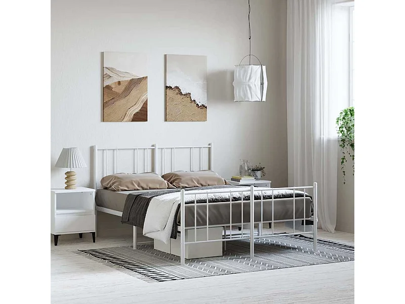 Lit double | Lit adulte | Cadre de lit métal et pied de lit blanc 150x200 cm