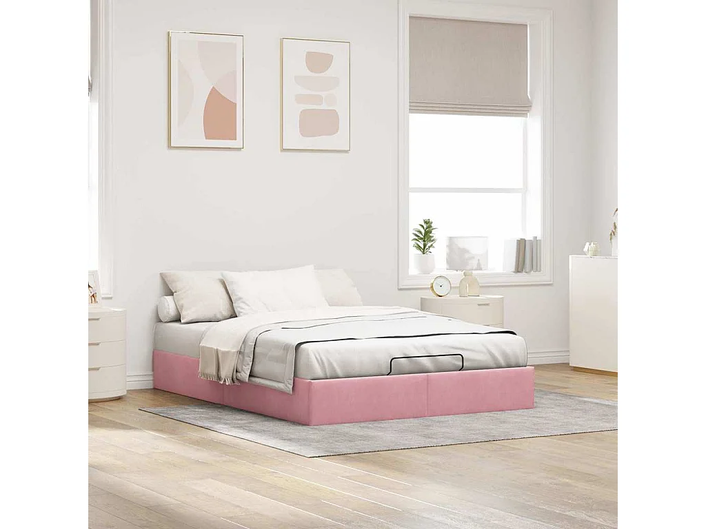 Lit double | Lit adulte | Cadre de lit ottoman rose 140x200 cm velours