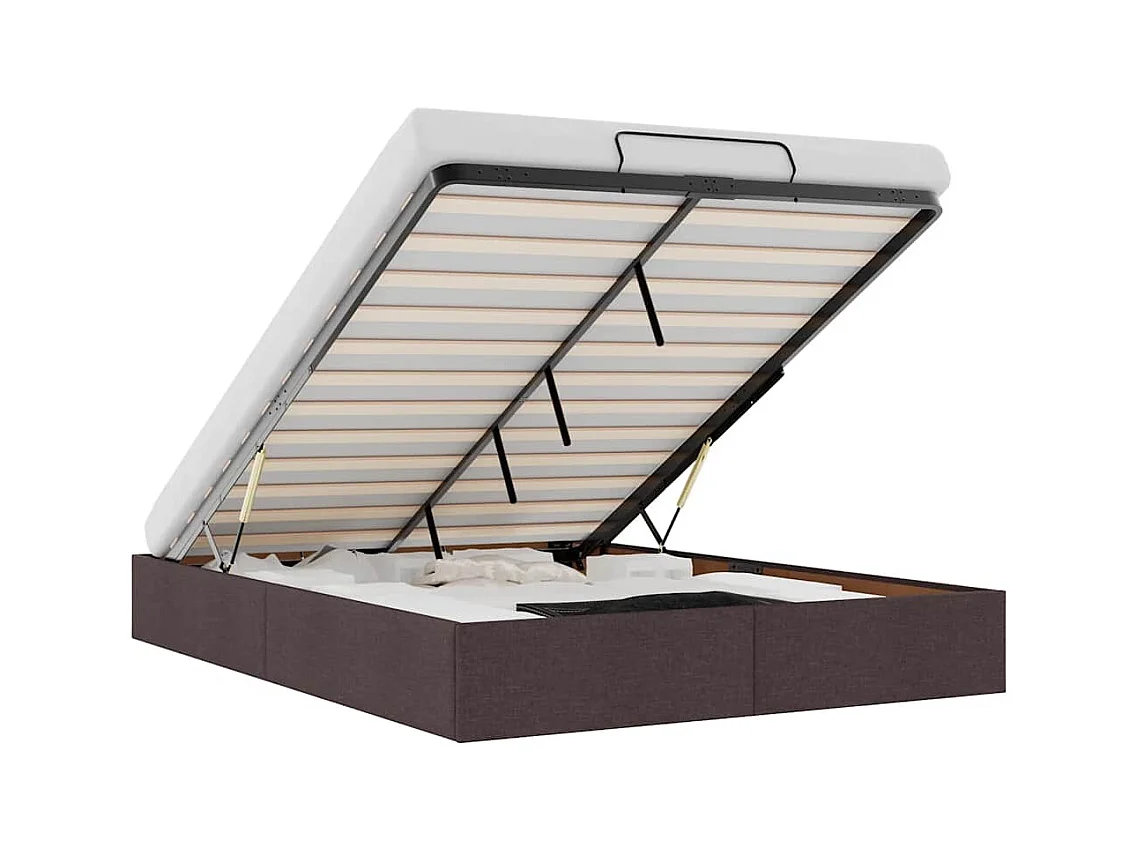 Lit double | Lit adulte | Cadre de lit ottoman marron foncé 140x190 cm tissu