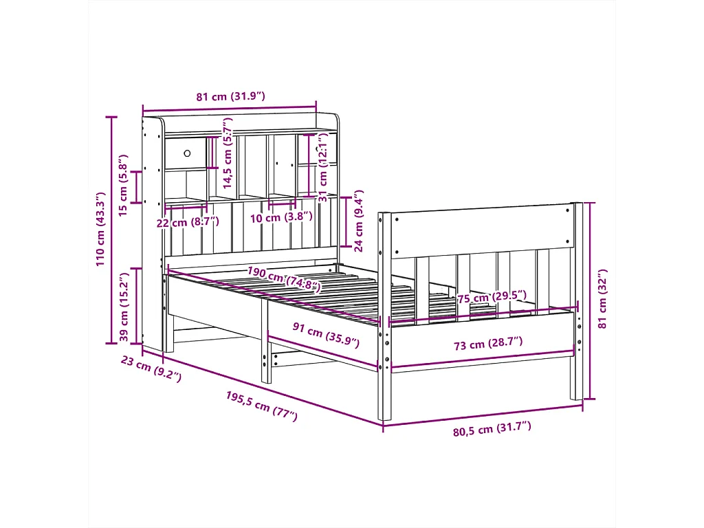 Lit simple | Lit adulte, enfant | Cadre de lit cire marron 75x190 cm bois pin massif
