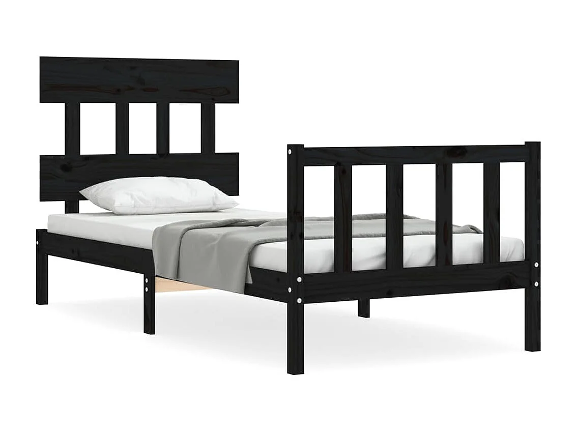 Lit simple | Lit adulte, enfant | Cadre de lit noir bois de pin massif 75x190 cm