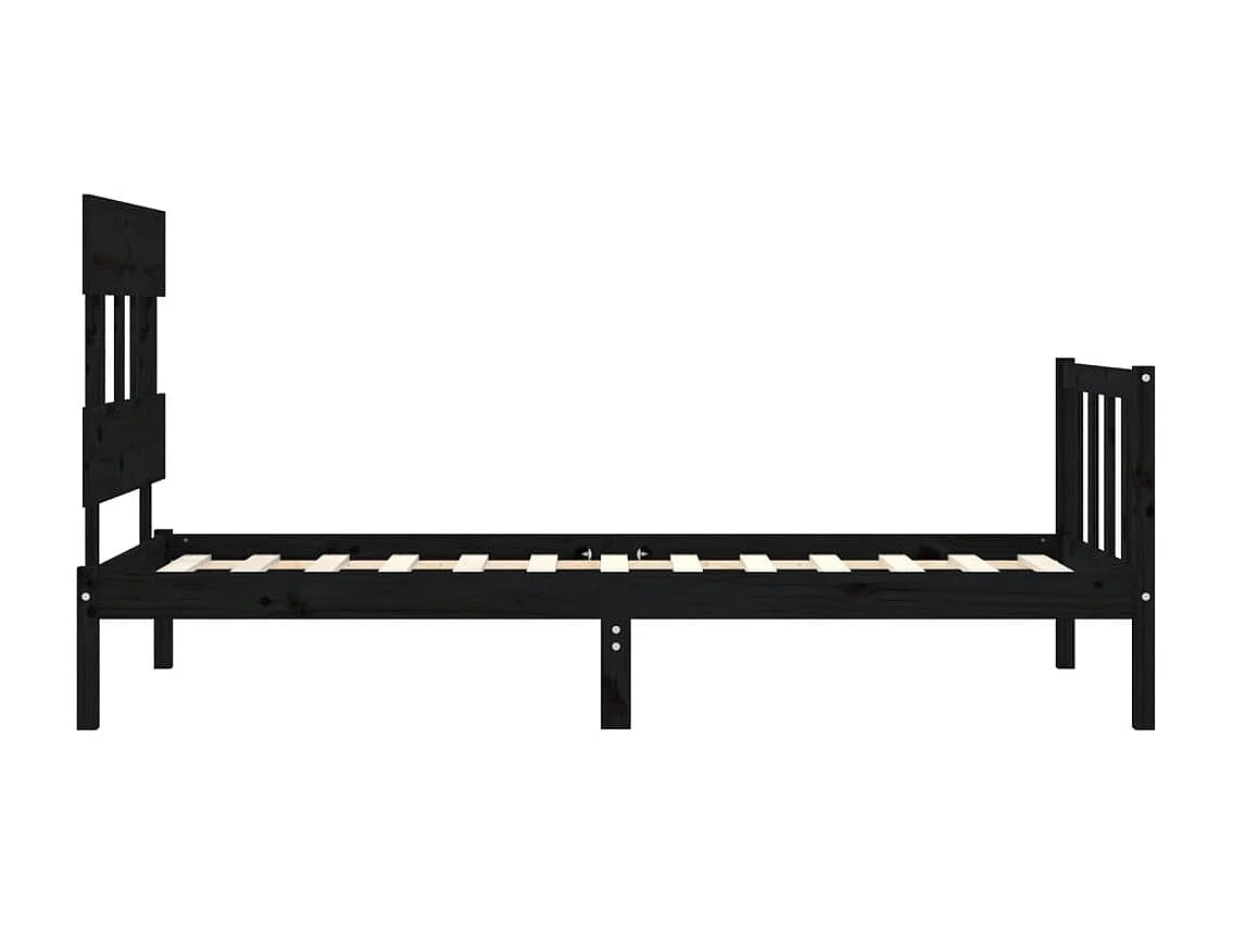 Lit simple | Lit adulte, enfant | Cadre de lit noir bois de pin massif 75x190 cm