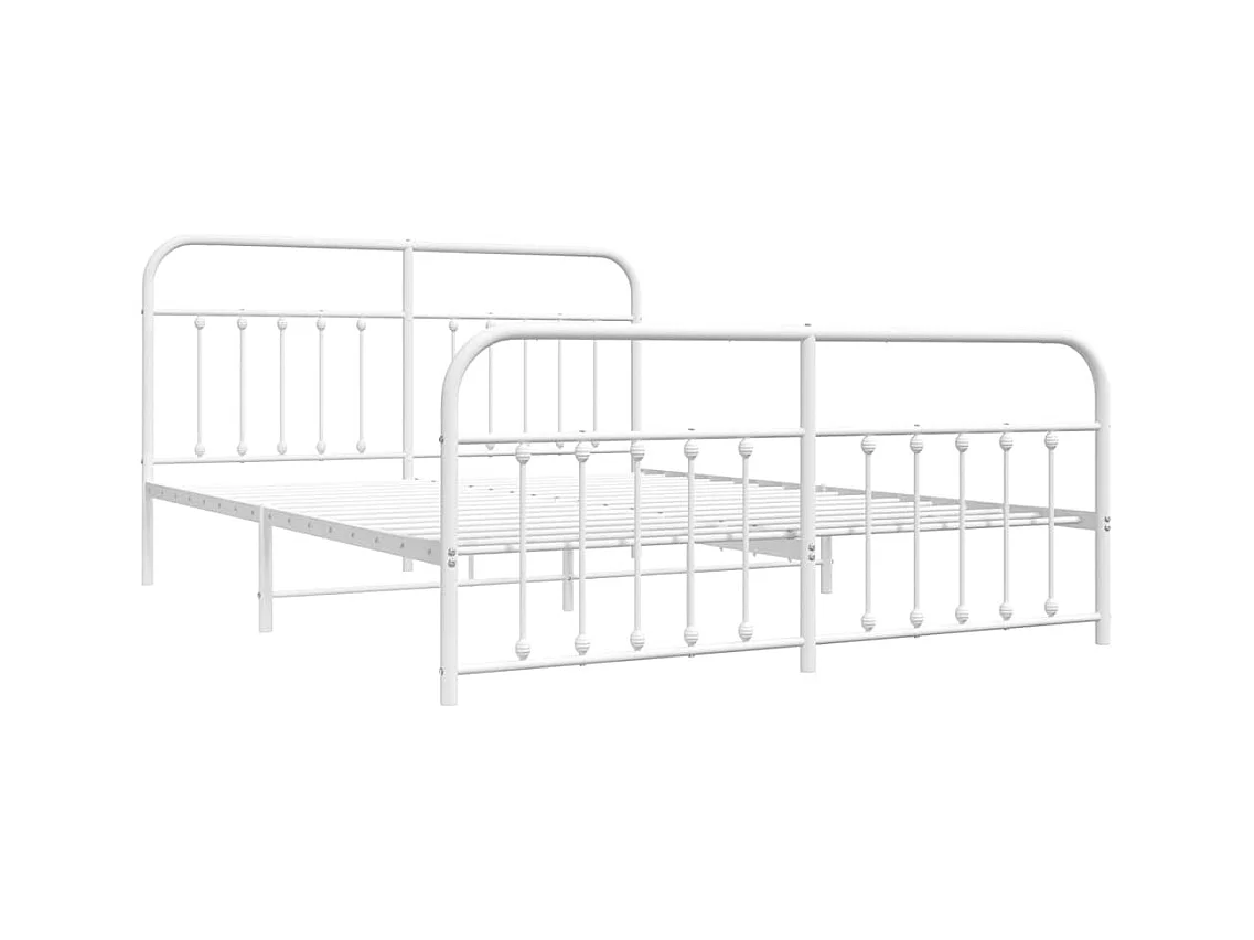 Lit double | Lit adulte | Cadre de lit métal et pied de lit blanc 183x213 cm