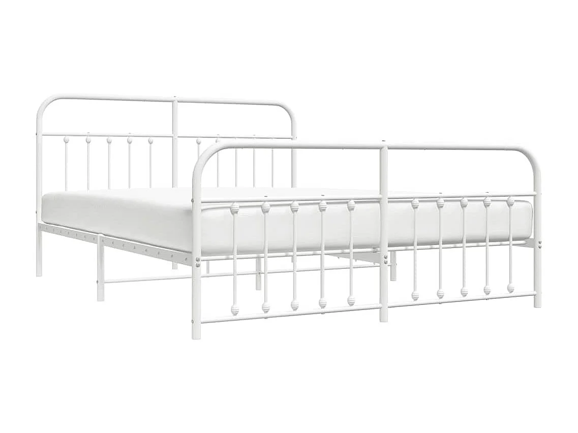 Lit double | Lit adulte | Cadre de lit métal et pied de lit blanc 183x213 cm