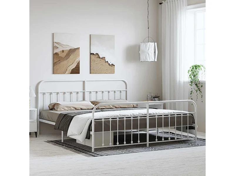 Lit double | Lit adulte | Cadre de lit métal et pied de lit blanc 183x213 cm