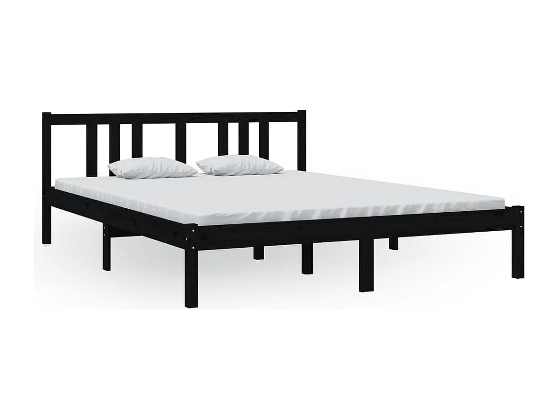 Lit double | Lit adulte | Cadre de lit noir bois massif 150x200 cm