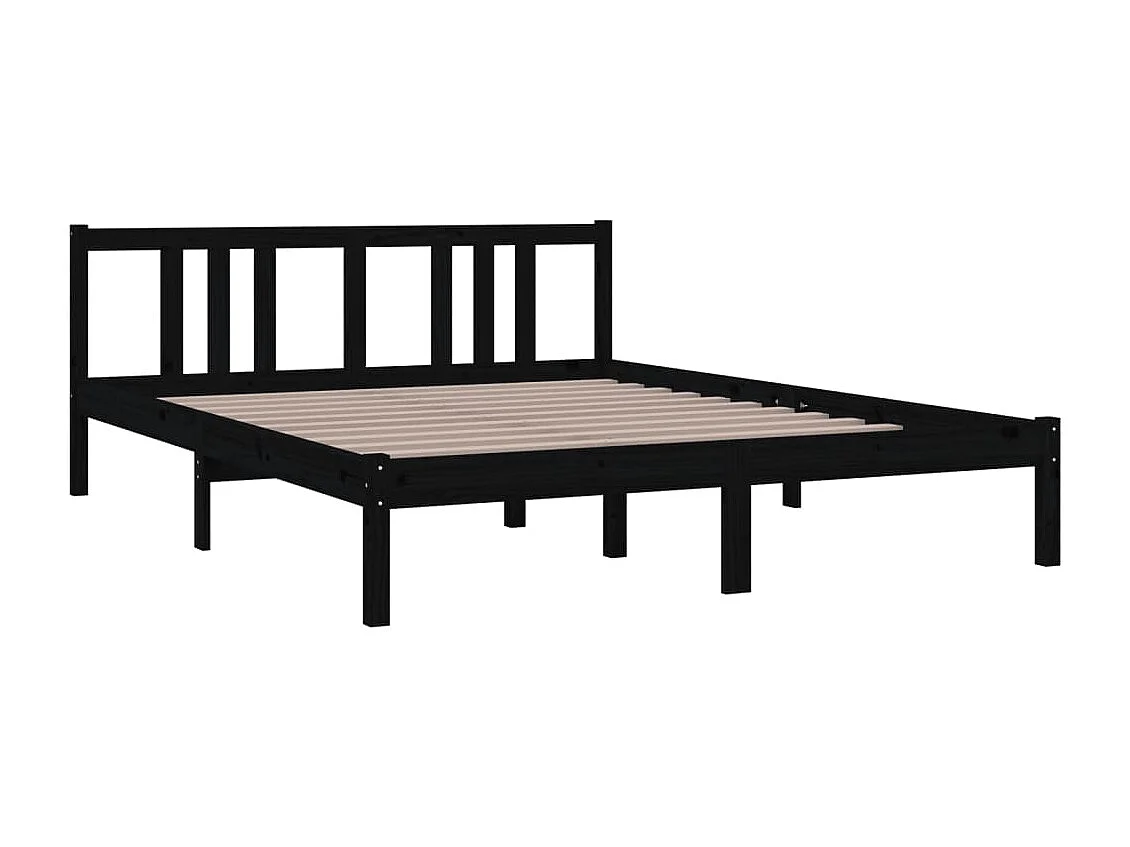 Lit double | Lit adulte | Cadre de lit noir bois massif 150x200 cm