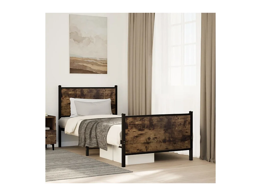 Lit simple | Lit adulte, enfant | Cadre de lit en métal chêne fumé 90x190 cm